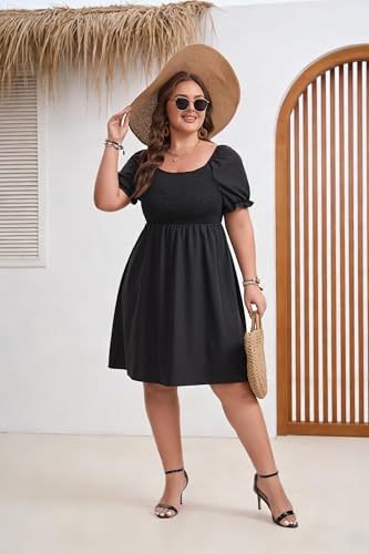 Image of Plus Size Summer Dresses for Women Casual Short Sleeves A Line Midi Dress