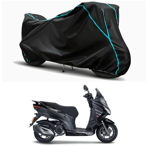 Image of Waterproof Bike Body Cover Compatible for | Aprilia SXR 160 | Taffeta Fabric, Sky Piping Design, Bottom Elastic Fit | Dustproof, Sun UV & Rain Protection for All Weather.