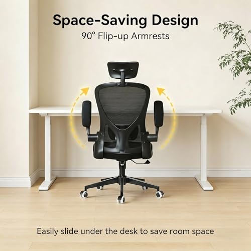 Image of Office Chair, Comfy Desk Chair with High Back Breathable Mesh | 350LBS Capacity Ergonomic Office Chair with Adjustable Lumbar Support & Flip-Up Armrests for Home Offices, Study, Gaming