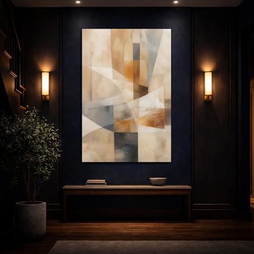 Tableau moderne géométrique gris marron 60x90cm deco murale salon