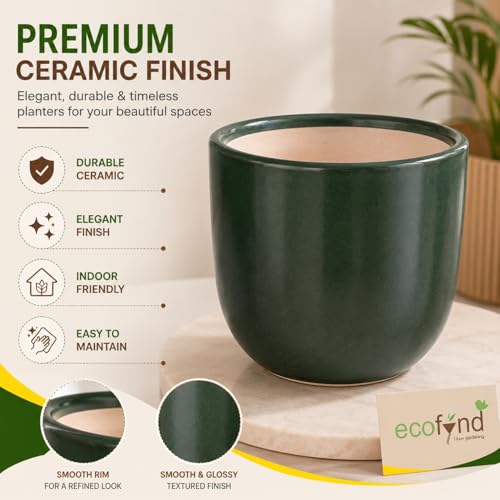 Image of ecofynd 5 Inch Ceramic Plant Pots with Drainage Hole, Modern Decorative Clay Flower Pots for Indoor Plants, Home Garden Decor for Living Room, Bedroom & Interior Spaces (Pack of 2, CPOT041-DGN)