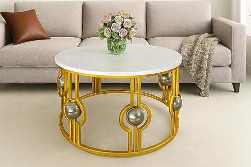 Image of Nesting Tables Made of Engineered Wood Coffee Table, Small Accent End Table, Round Sofa Side Table, Living Room, Bedroom (Golden White N)