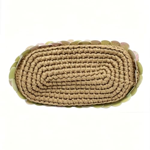 Image of Small Woven Clutch Purse Handmade Crochet Evening Bag Unique Sequin Clutch Handbag for Wedding Party Prom