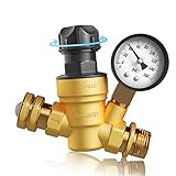 RVGUARD RV Water Pressure Regulator Valve With An Adjustable Knob, NO Tool Required, Brass Lead-Free Water Pressure Reducer with Gauge and Inlet Screen Filter for RV Camper Travel Trailer