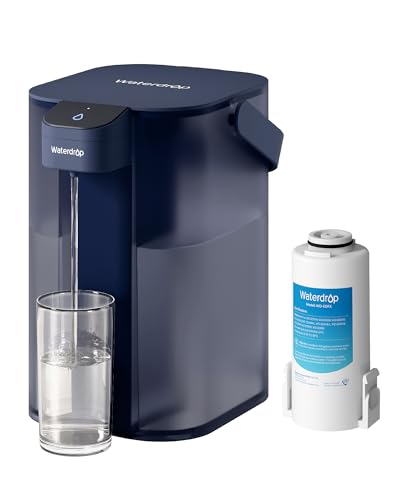 Waterdrop Jarra de filtro de agua eléctrica de acción instantánea y filtro de 3 meses, sistema de filtración de agua de 3,5 l para encimera, reduce el 98% de cloro y más de 20 impurezas, color azul