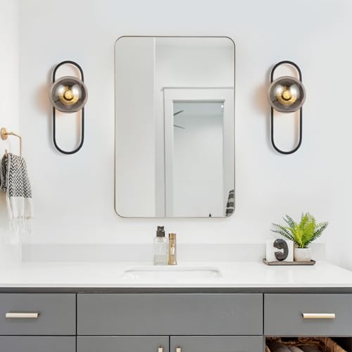 Image of Bektas Wall Sconces Set of Two,Matte Black Wall Light Sconces with Grey Globe Glass Shade for Living Room and Bedrooms ETL Listed