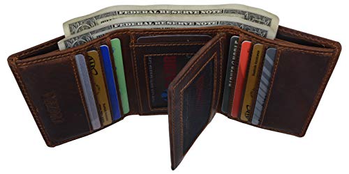 RFID Blocking Mens Classic Trifold Crazy Horse Leather Credit Card ID Wallet4