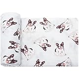 LifeTree Baby Swaddle Blankets Dog, Muslin Swaddle Blankets Boys Girls Swaddling Wrap Receiving Blanket for Newborn, 70% Viscose from Bamboo and 30% Cotton, Large 47" x 47", French Bulldog