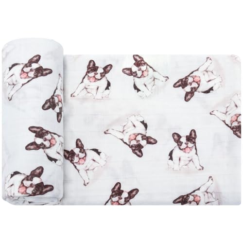 Image of LifeTree Baby Swaddle Blankets Dog, Muslin Swaddle Blankets Boys Girls Swaddling Wrap Receiving Blanket for Newborn, 70% Viscose from Bamboo and 30% Cotton, Large 47" x 47", French Bulldog