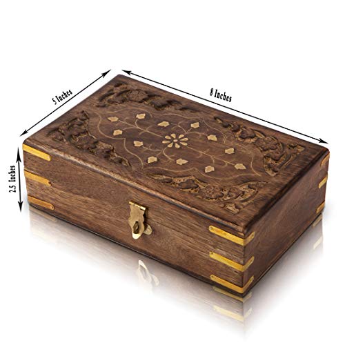 The Great Indian Bazaar Birthday Gift Ideas Handmade Decorative Wooden Jewelry Box With Free Lock & Key Jewelry Organizer Keepsake Box Treasure Chest Trinket Holder Lock Box Watch Box 8 X 5 Inch #TOP1