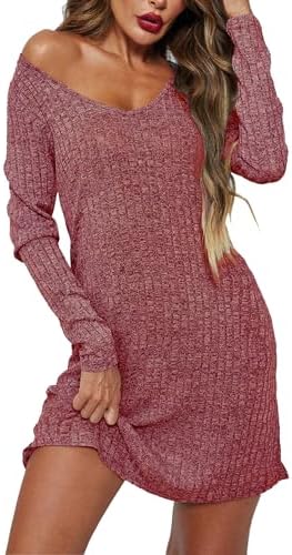 Ekouaer Womens Nightgown Long Sleeve Rib Knit Pajama Dress V Neck Soft Loungewear Sleepwear S-XXL Ekouaer Womens Nightgown Long Sleeve Rib Knit Pajama Dress V Neck Soft Loungewear Sleepwear S-XXL
