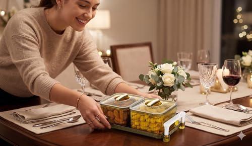 Image of Dry Fruit Container Serving Tray Set | 600 ML Each | Multipurpose Plastic Serving Set | Premium Design | BPA Free | Food Grade | Air-Tight Lid | Snack Organizer Tray | Multicolor