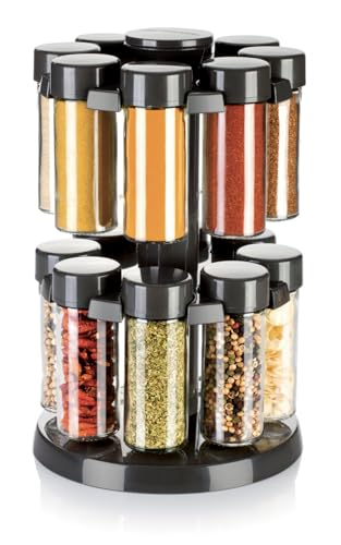 Tescoma Spice Jars in Rotating Stand 16 Pcs, Anthracite Season, 18.3 x 18.3 x 29.3 cm, Assorted