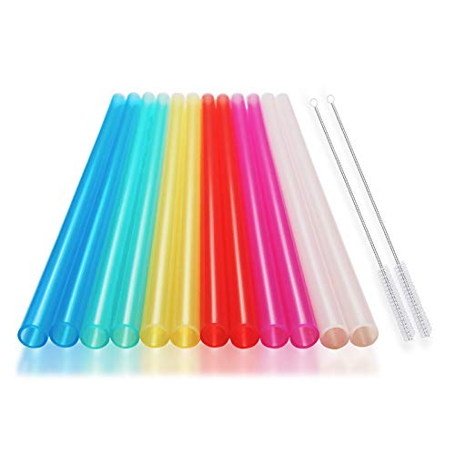 12 Pcs Eco Friendly Silicone Straws with 2 cleaning Brushes,Reusable Silicone Drinking Straws,for 20oz Tumblers,Yeti, Ozark, (Pure Multicolor, 7.87 inches)