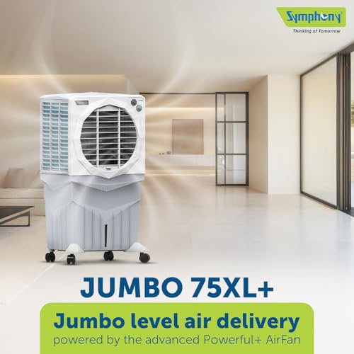 Symphony Jumbo 75XL+ Desert Air Cooler | 3-Side Honeycomb Pads | Powerful Fan | Auto Louver Movement | CFD Technology | 75L | 1-Year Warranty view 2