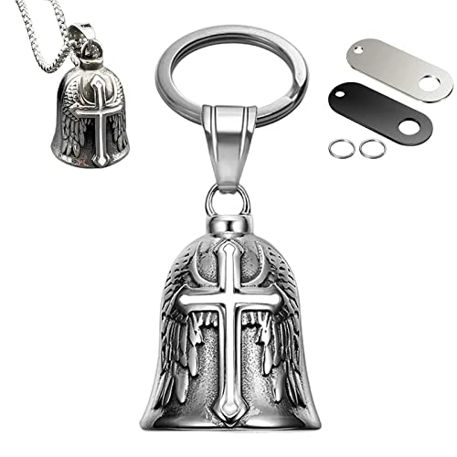 Motorcycle Bell Guardian Angel Keychain - Good Luck Bell For Motorcycles Bikes Pets & Drive Safe Cycling Bells Accessories For Bikers Riders With Necklace | Lucky White Bell with 2 Hangers 1 Necklace