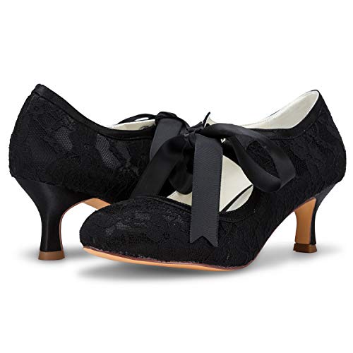 JIAJIA 140311 Women's Bridal Shoes Closed Toe Stiletto Heel Lace Satin Pumps Ribbon Tie Wedding Shoes - Image 4
