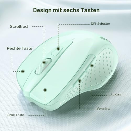 TECKNET Kabellose Maus, Pro 2.4G 4000 DPI Wireless Maus 6 Tasten mit Nano Empfänger, 24 Monate Batterielaufzeit… – Ansicht 6