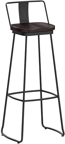 Miniatura 5 de Yongqiang Taburetes de bar giratorios de 30 pulgadas con respaldo, juego de 2 taburetes de bar industriales de altura con asiento de madera, negro