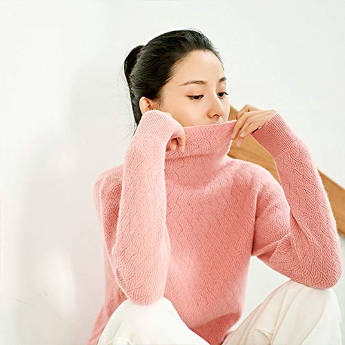 CFCYS Pullover Für Damen,Eleganter Lässiger Pullover Pullover Damen Rollkragenpullover Langarm Strickpullover Frauen Herbst Winter Schick Dehnbar Leichte Pullover Tops,Pink,L Cover