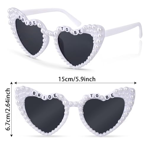 White Heart Pearl Bride Sunglasses for Women Wedding, Bride to Be Gifts Bachelorette Party Glasses, Engagement Decorations2