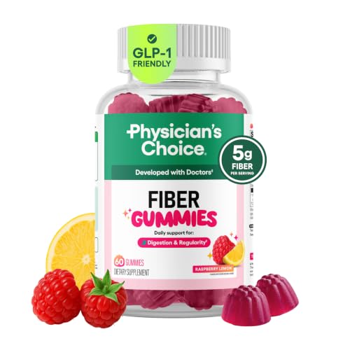 Image of Physician's CHOICE Fiber Gummies for GLP-1 Support - No Sugar Added & Vegan - Raspberry Lemon - Natural Chicory Root Prebiotic Fiber Gummy - Digestive Health & Regularity for Women & Men - 60CT