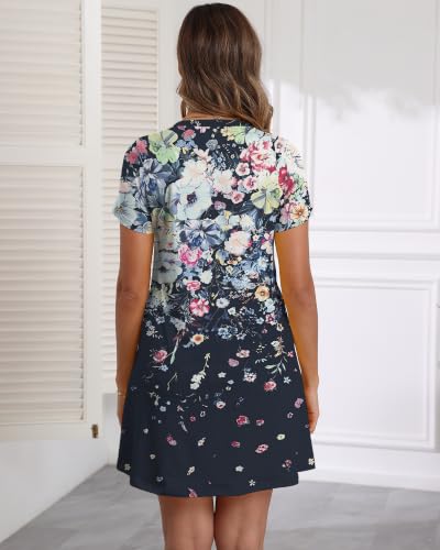 Image of COSSEN Women's Casual T Shirt Dress V-Neck Short Sleeves Swing Dresses Birthday Party Summer Travel Beach with Pocket