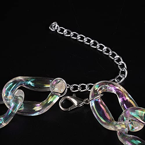 Wekicici Punk Acrylic Cuban Link Chain Necklace Transparent Ab Color Plastic Resin Chunky Choker Hip Hop Collar Party Gift For Women Teens Girls Suitable Weki-220311-Acrylic-8 #TOP7