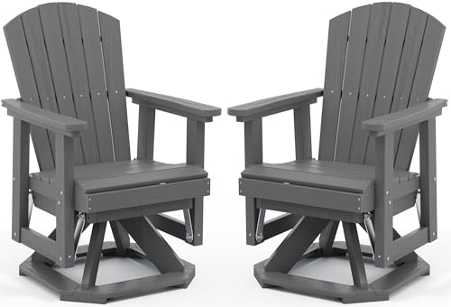SERWALL Adirondack Swivel Glider Chair, HDPE Outdoor Glider Set of 2, All-Weather Glider Chair for Porch, Balcony, Slate Grey