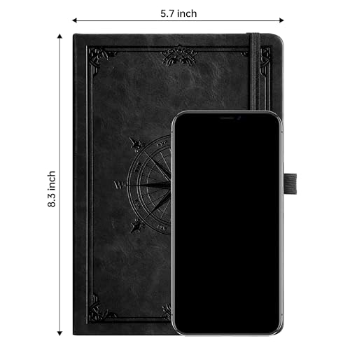 Image of AHGXG Graph Grid Paper Notebook, 192 Pages, A5 Medium Size (5.7'' x 8.3'') | 5 Squares per Inch, Leather Hardcover, 100 GSM Thick Paper, for School, Students, Math, Engineering (Black)