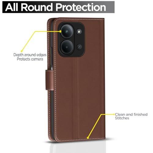 Image of Pikkme Flip Cover for Redmi 15C 5G | Leather Finish | Wallet Stand and Shock Proof | Complete Protection Flip Case (Tan)
