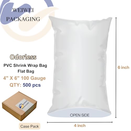 Image of Weiwei - 500PCS 4x6 inch PVC Shrink Wrap Bag Odorless 100 Gauge for Soap, Bath Bomb