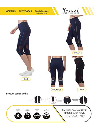 Image of Veloz I Women's Multisport Wear - Bothside Contrast Chain Stitch & mesh Patch, Reflective Tape with Broad Waistband.