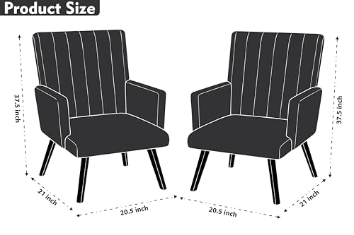 Image of Rosebell Modern Velvet Office Chairs Set of 2 with Armrests & Metal Legs | Upholstered High Back Leisure Chairs for Living Room, Bedroom, Office, Cafe & Dining Room | Black