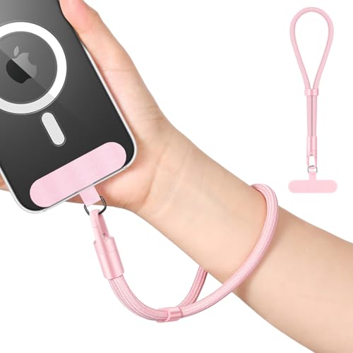 MoKo Cinturino da polso, cordino regolabile per telefono con linguetta di fissaggio, cinturino da polso per cellulare a mani libere per iPhone e la maggior parte degli smartphone, Oro Rosa
