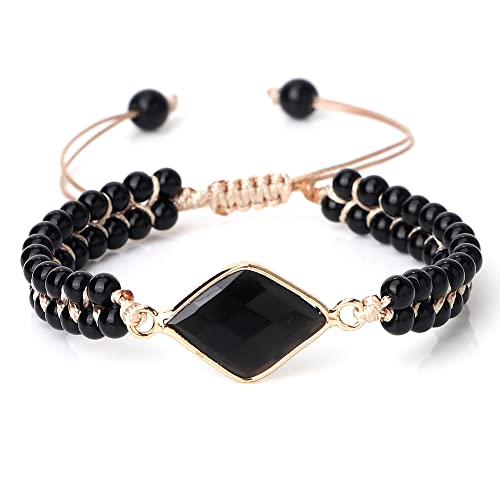 Bracelet faits à la main de 4 mm en pierre noire brillante, l'excellence de l'artisanat