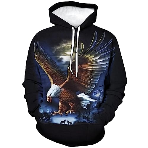 Image of LAOLIUSN Men's Eagle Hoodie - Animal Theme, Realistic Graphic Sweatshirt, Blue, X-Large