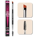 Angled Eyeliner Brush Duo by KESHIMA – Extra Fine Precision Eye Liner Brush & Spoolie – Dual-Ended Tool for Liner Application, Eyebrow Grooming, Shaping & Blending Powders, Gels & Liquids