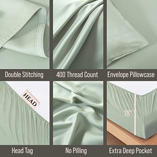 Bella Coterie Luxury King Bamboo Sheet Set | Organically Grown | Ultra Soft | Cooling For Hot Sleepers | 18" Deep Pocket [Sea Glass] #TOP2