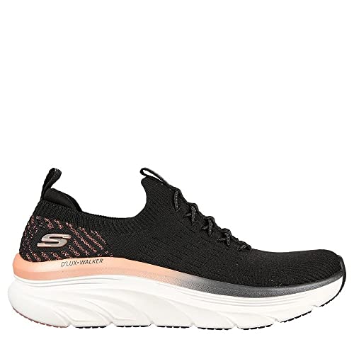 Image of Skechers Women's D'lux Walker Let It GlowSneaker, Black White, 8 UK