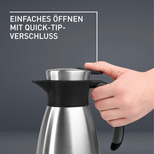 Foto von Emsa Soft Grip Isolierkanne, 1 Liter, Edelstahl, 12 Stunden heiß + 24 Stunden kalt, Auslaufsicher, Rutschfester Griff, Farbe Schwarz, 508932