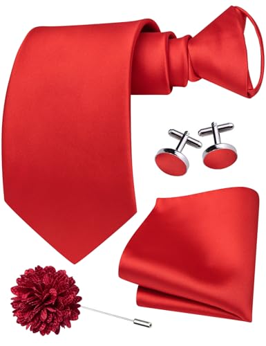 Image of Hi-Tie Zipper Ties for Men Pre-tied Tie Set Lapel Pin Pocket Square and Cufflinks Formal Business Wedding Adjustable Necktie
