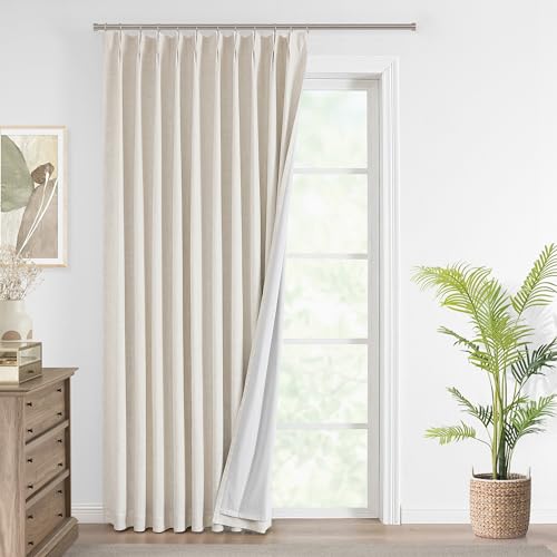 Vision Home Naturalne zaciśnięte plisowane pełne zasłony zaciemniające lniane mieszane zasłony okienne 240 cm do salonu sypialni izolacja termiczna, plisowane zasłony z haczykami 1 panel 152 cm szer.