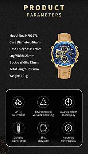 NAVIFORCE Men's Military Digital Watches Analog Quartz Waterproof Watch Sport Multifunctional Leather Wristwatch