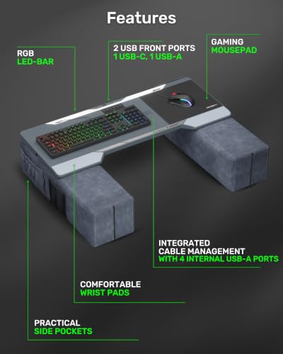 Image of Couchmaster CYCON Grey with HORIZONLIGHT Bar - Ultimate Ergonomic Mouse and Keyboard Accessory for Gaming with 6 USB Ports, Large and Stable Support, Compatible with PCs, PS5, PS4 and Xbox