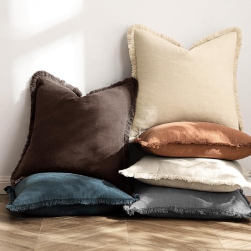 Image of MIULEE Linen Decorative Fall Lumbar Throw Pillow Covers Dark Brown 12x20