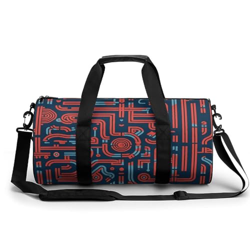 Travel Duffle Bag Blue And Red Pattern Weekender Bags for Women Large Capacity Travel Overnight Bags Foldable Carry On Tote Bags Lightweight Sport Gym Bag For Travel/Gift