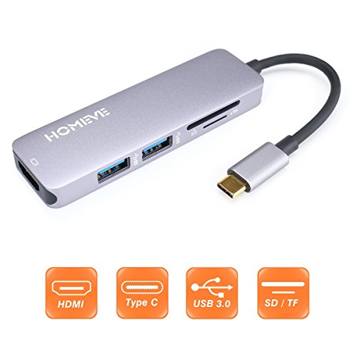 USB C HUB Adapter - Type C Hub with 4K HDMI, 5 in 1 Combo Hub with 2 USB 3.0 Ports, TF&SD Card Reader, Aluminum USB C Adapter for MacBook Pro 2016/2017, Chromebook, Other Type-C Devices