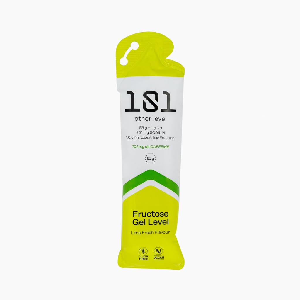 Gel Energetico Lima con Cafeina - Pack 24 Geles x 81g - Geles Energeticos Ciclismo - Rico en Carbohidratos 56 g Maltodextrina y Fructosa - SIN GLUTEN - Vegano