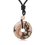 Collar de Donut de Cristales Naturales para Hombres y Mujeres|Colgante de Moneda de La Suerte con Cordón Ajustable,Gargantilla de Equilibrio de Reiki,Amuleto,Joyería de Yoga,Regalos,Línea de Rodon